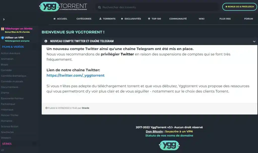 découvrez yggtorrent, le site de téléchargement gratuit qui vous offre un large choix de films, séries, jeux et logiciels. profitez d'une interface conviviale et d'une communauté active pour vos téléchargements en toute sécurité.